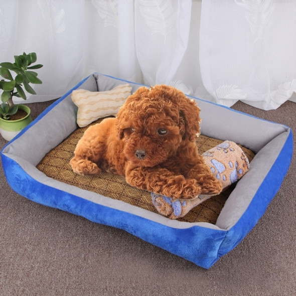 Dog Bone Pattern Big Soft Warm Kennel Pet Dog Cat Mat Blanket, with Rattan Mat & Blanket Size: XXL, 120×90×18cm (Light Grey)