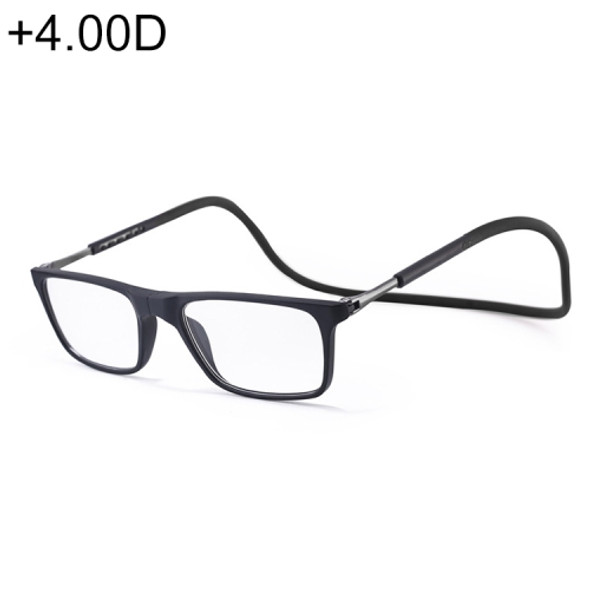 Anti Blue-ray Adjustable Neckband Magnetic Connecting Presbyopic Glasses, +4.00D(Black)