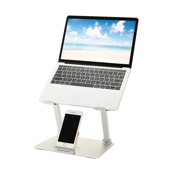 Adjustable Height Laptop Stand Aluminum Alloy Notebook Cooling Platform Holder, Style: with Mobile Phone Holder(Silver)