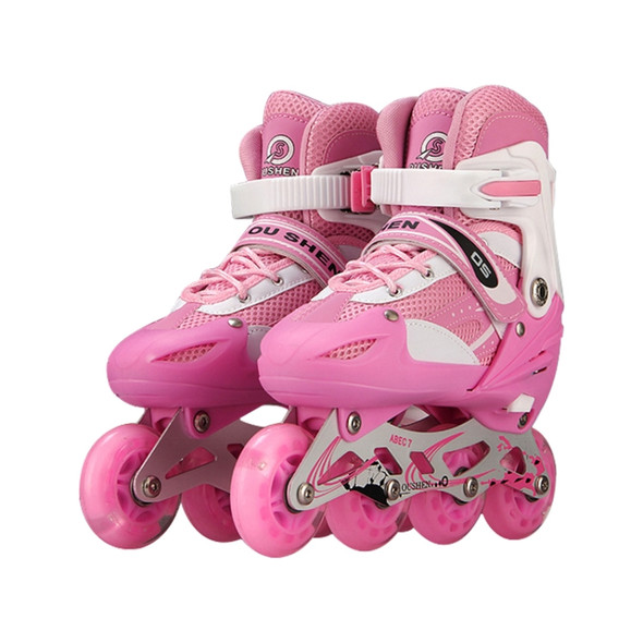 Oushen Adjustable Full Flash Children Single Four-wheel Roller Skates Skating Shoes Set, Size : M(Pink)