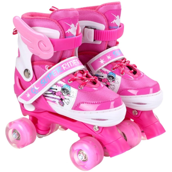 Adjustable Full Flash Children Double Row Four-wheel Roller Skates Skating Shoes, Size : S(Pink)