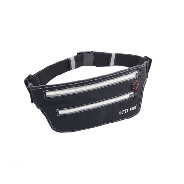 PICTET FINO RH64 Polyester Lycra Waterproof Fabric Double Zipper Trapezoid Waist Bag, Suitable for Waist Circumference: 65-120cm(Black)