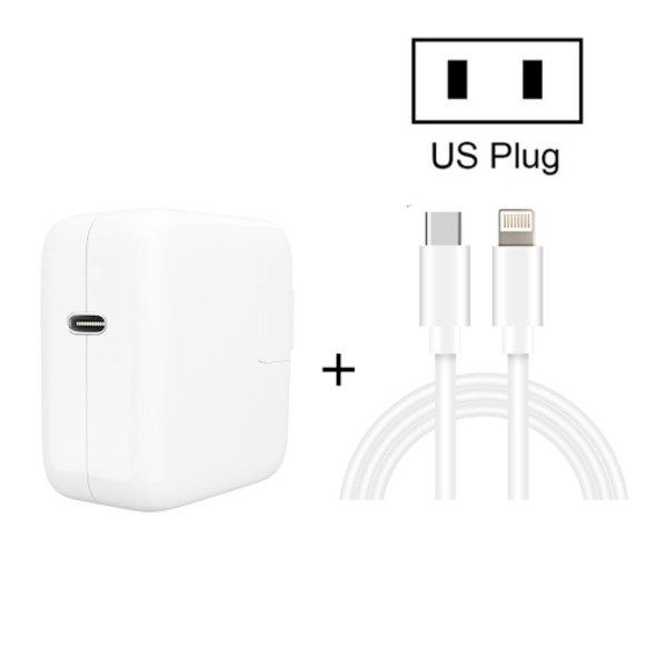 2 in 1 PD3.0 30W USB-C / Type-C Travel Charger with Detachable Foot + PD3.0 3A USB-C / Type-C to 8 Pin Fast Charge Data Cable Set, Cable Length: 1m, US Plug