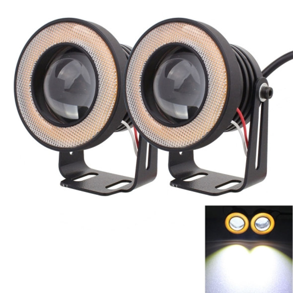 2 PCS 2.5 inch 10W 900LM White + Yellow Light 6500K Waterproof LED Eagle Eye Light for Vehicles, DC 12V, Cable Length: 20cm(Black)