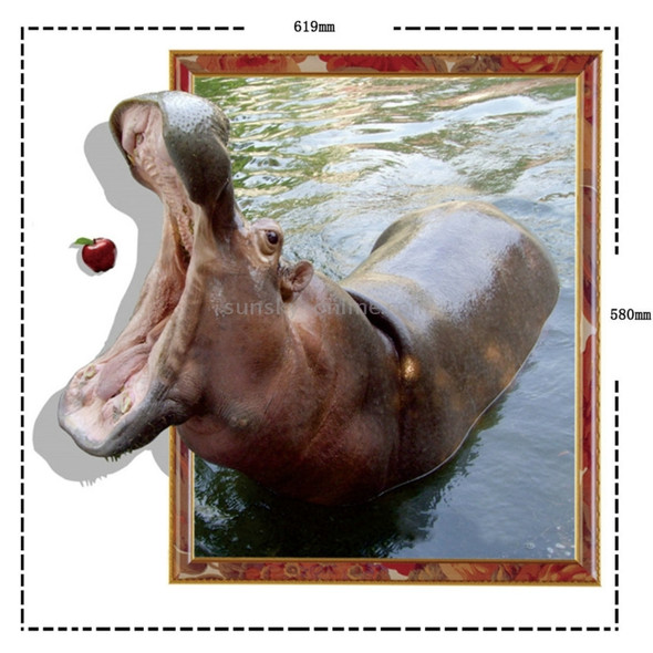 3D Hippo Removable Wall Art Stickers, Size: 61.9 x 58 x 0.3 cm