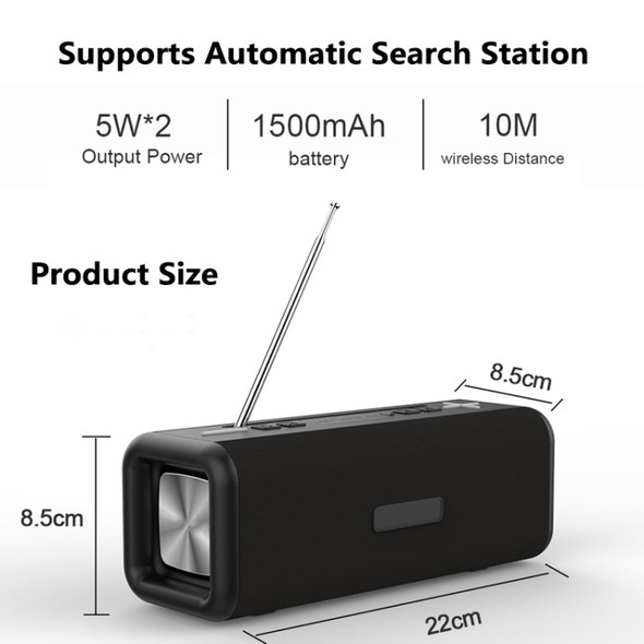 T9 Wireless Bluetooth 4.2 Speaker 10W Portable Sound Box FM Digital Radio 3D Surround Stereo, Support Handsfree & TF & AUX(Black)