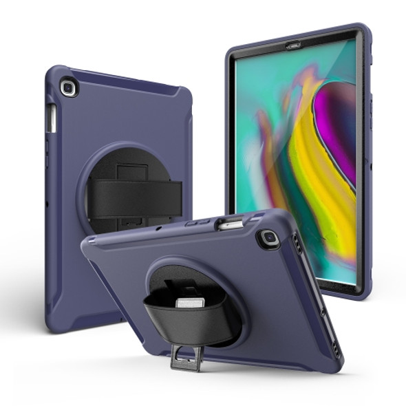 For iPad 9.7 2017/2018  360 Degree Rotation PC + Silicone Protective Case with Holder & Hand-strap(Dark Blue)