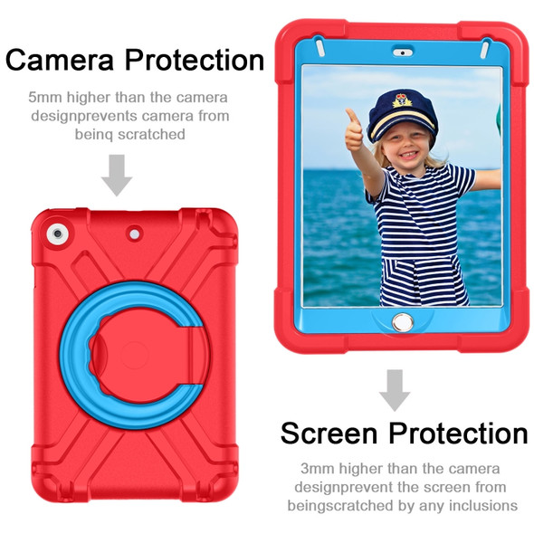 For iPad MINI 4/5 EVA + PC Flat Protective Shell with 360 ° Rotating Bracket(Red+Blue)