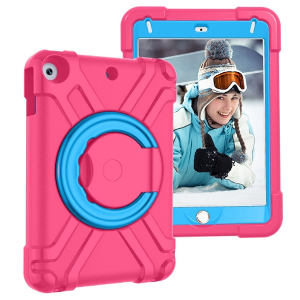 For iPad MINI 4/5 EVA + PC Flat Protective Shell with 360 ° Rotating Bracket(Rose Red+Blue)