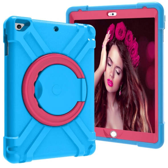 For iPad Air/Air2/Pro9.7 EVA + PC Flat Protective Shell with 360 ° Rotating Bracket(Blue+Rose Red)