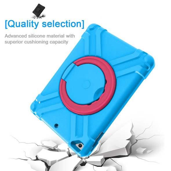 For iPad Air/Air2/Pro9.7 EVA + PC Flat Protective Shell with 360 ° Rotating Bracket(Blue+Rose Red)