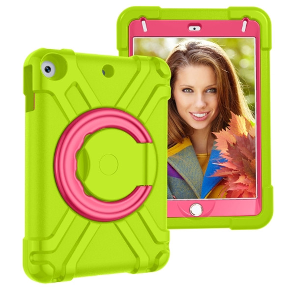 For iPad MINI 4/5 EVA + PC Flat Protective Shell with 360 ° Rotating Bracket(Grass Green+Rose Red)