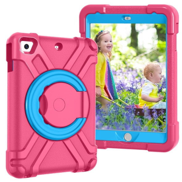 For iPad MINI1/2/3 EVA + PC Flat Protective Shell with 360 ° Rotating Bracket(Rose Red+Blue)