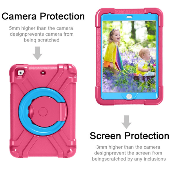 For iPad MINI1/2/3 EVA + PC Flat Protective Shell with 360 ° Rotating Bracket(Rose Red+Blue)