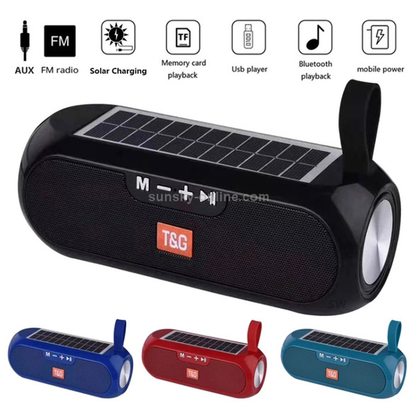 T&G TG182 Portable Column Wireless Stereo Music Box Solar Power waterproof USB AUX FM radio super bass(Red)