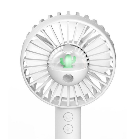 USB Charging Portable Handheld Spray Cooling Mute Fan Moisture Meter(White Cactus)