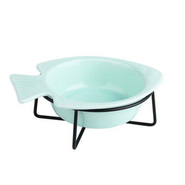 Cat Bowl Dog Pot Pet Ceramic Bowl, Style:Bowl With Iron Frame(Green)