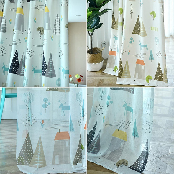 Simple Modern Plant Imitation Linen Personality Curtains Living Room Bedroom Children's Room Curtains, Size:W3.5H2.7, Model:Hook  Type(Small Grey Tree)