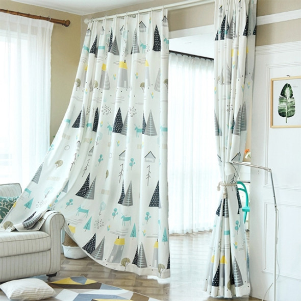 Simple Modern Plant Imitation Linen Personality Curtains Living Room Bedroom Children's Room Curtains, Size:W3.5H2.7, Model:Hook  Type(Small Grey Tree)