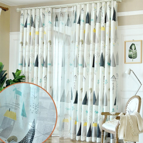Simple Modern Plant Imitation Linen Personality Curtains Living Room Bedroom Children's Room Curtains, Size:W3.5H2.7, Model:Hook  Type(Small Grey Tree Tulle)