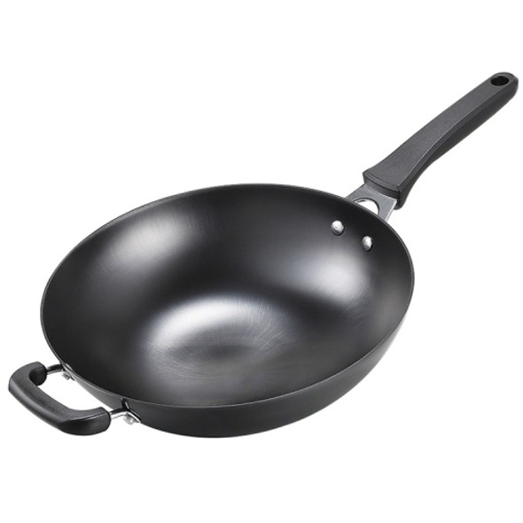 Cast Iron Pointed Round Bottom Uncoated Non-stick Concave Wok, Size:32cm(Single Pot)