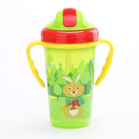 300ML Shock-resistant Baby Sippy Cups Kids Drinking Bottles Infant Children Learn Drinking Dual Handles Straw Juice Slid Feeding(Green)