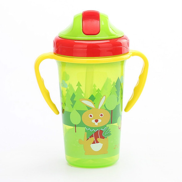 300ML Shock-resistant Baby Sippy Cups Kids Drinking Bottles Infant Children Learn Drinking Dual Handles Straw Juice Slid Feeding(Green)