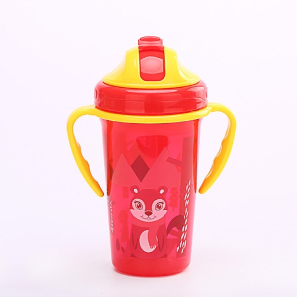 300ML Shock-resistant Baby Sippy Cups Kids Drinking Bottles Infant Children Learn Drinking Dual Handles Straw Juice Slid Feeding(Red)