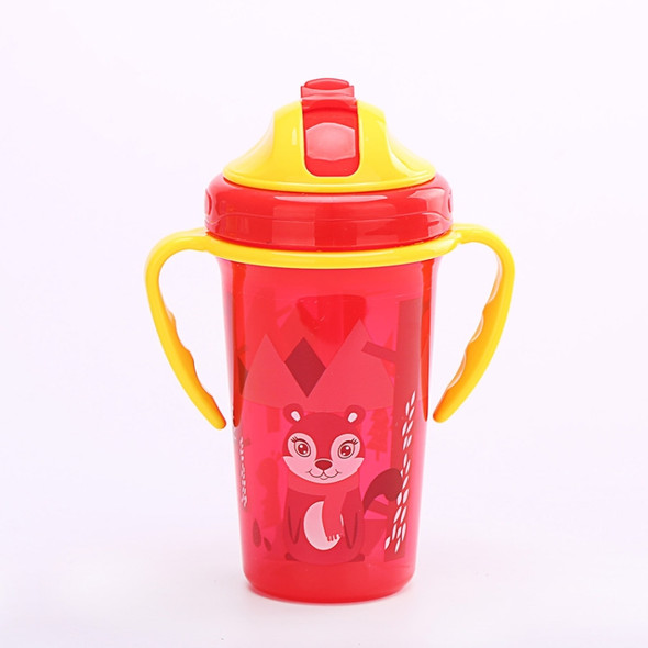 300ML Shock-resistant Baby Sippy Cups Kids Drinking Bottles Infant Children Learn Drinking Dual Handles Straw Juice Slid Feeding(Red)