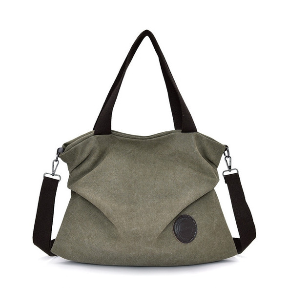 Leisure Canvas Female Solid Shoulder Fashion Handbags(Green)