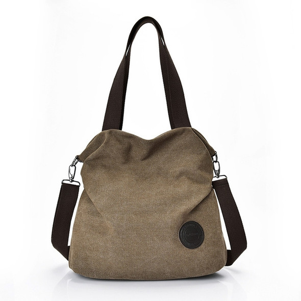 Leisure Canvas Female Solid Shoulder Fashion Handbags(Coffee)