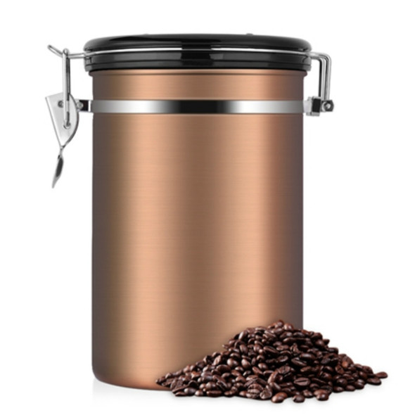 Coffee Container Stainless Steel Tea Storage Chests Black Kitchen Sotrage Canister Coffee Tea Caddies Teaware(Gold)