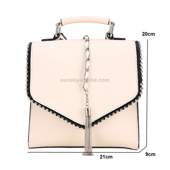 Leather Women Backpack Tassel Shoulder Bags School Backpack(Beige)