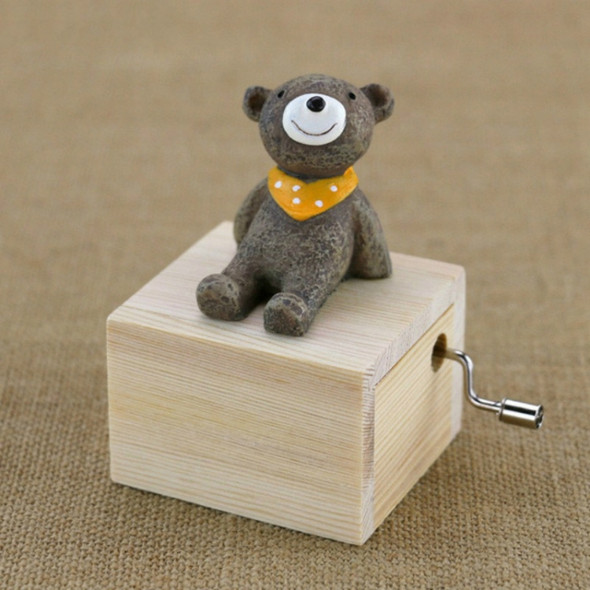 Mini Cute Animal Wooden Hand-cranked Music Box, Music:City in the Sky(Yellow Scarf Bear)