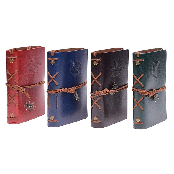 2 PCS Spiral Notebook Diary Notepad Vintage Pirate Anchors PU Leather Stationery Gift Traveler Journal, Paper Size:L(Red)