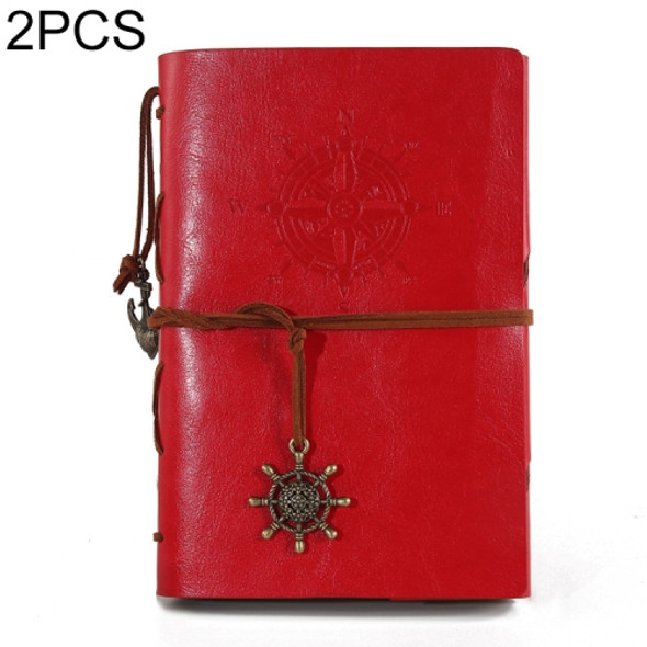 2 PCS Spiral Notebook Diary Notepad Vintage Pirate Anchors PU Leather Stationery Gift Traveler Journal, Paper Size:L(Red)