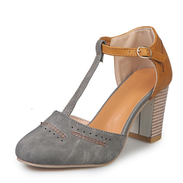 Thick Heel Suede Versatile High Heel Sandals for Women, Shoe Size:40(Gray)