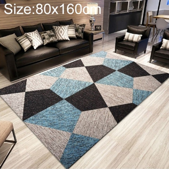 Simple Modern Abstract Lattice Carpets Living Room Bedroom Floor Mat, Size:80x160cm(Black White Blue)