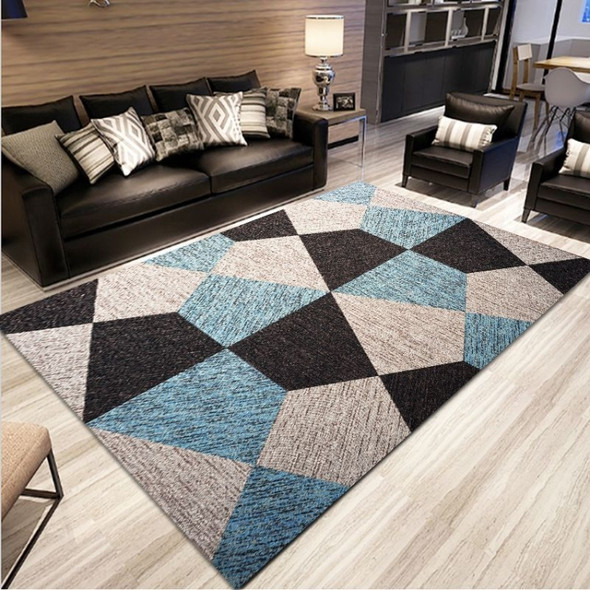 Simple Modern Abstract Lattice Carpets Living Room Bedroom Floor Mat, Size:80x160cm(Black White Blue)