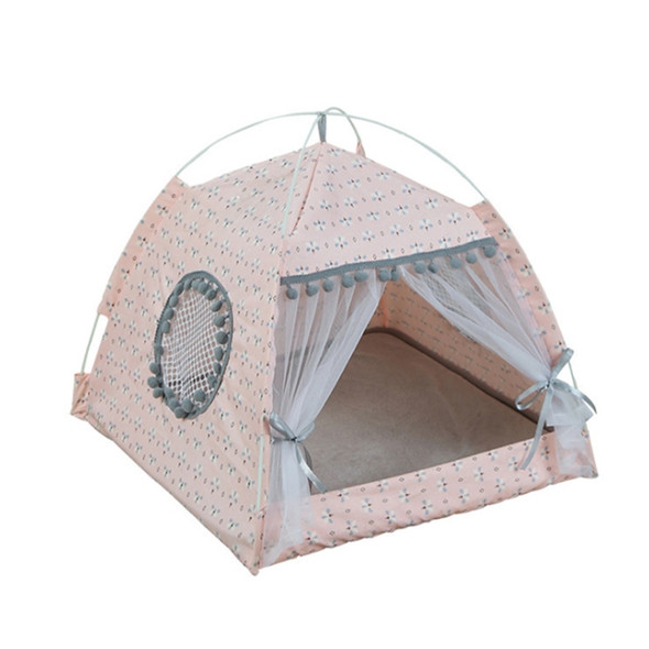 Four Seasons Universal Cat Small Dog Tent Removable and Washable Cat Litter Pet Nest, Size:M(Floral Pink)