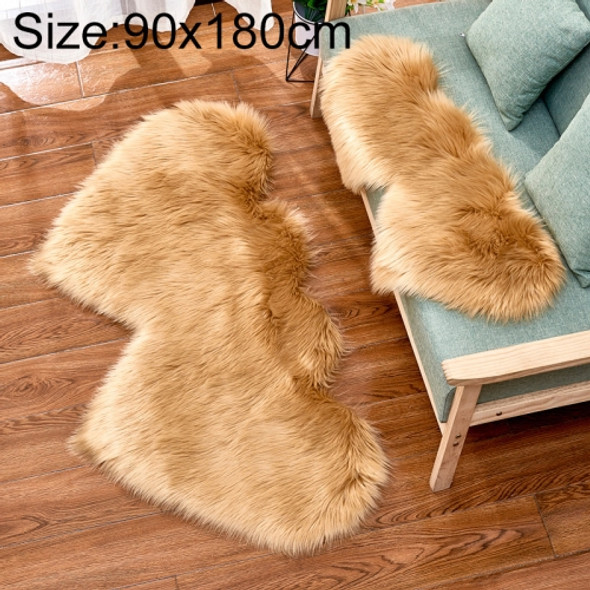 Creative Double Heart Imitation Wool Carpet Sofa Cushion Mat Plush Bedroom Living Room Floor Rugs, Size:90x180cm(Camel)