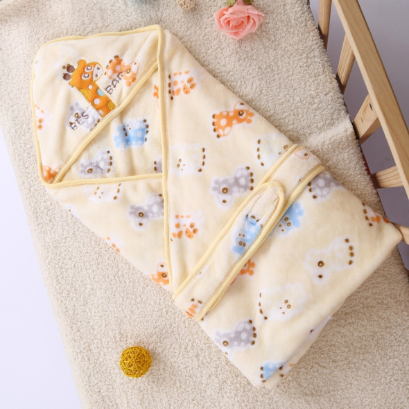 93*93cm Newborn Baby Wrapped Spring Autumn Winter Supplies Thick Warm Flannel Quilt Towel( Light Yellow Giraffe )