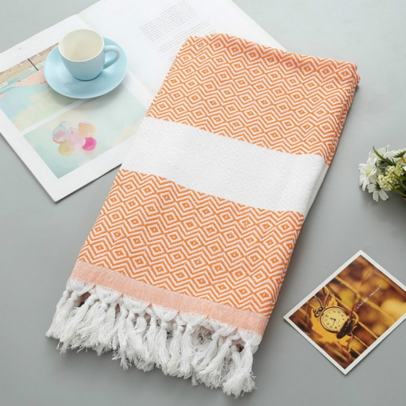 Striped Cotton Bath Towel With Tassels Thin Travel Camping Bath Sauna Beach Gym Pool Blanket Absorbent Easy Care(Orange)