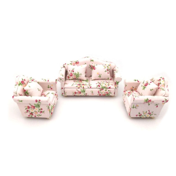 1:12 Doll House Furniture Decoration Three-piece Mimulation Sofa(Beautiful Flower Cluster)