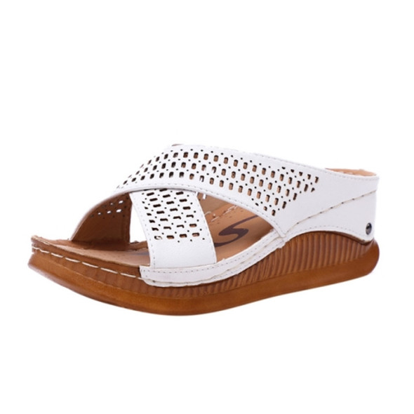 Thick-Bottomed Muffin Wedge Sandals, Shoe Size:40(White)