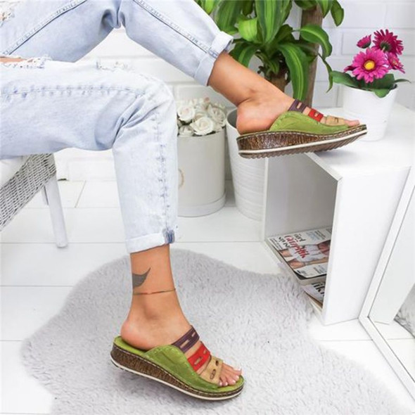 Vintage Casual Thick Bottom Wedges Open Toe Slippers for Women, Shoe size:35(Green)