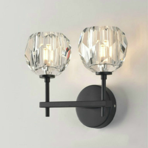 Wall Lamp Villa Hotel Wall Lamp Bedroom Bedside Crystal Wall Lamp, Power source:  white light LED5W( Double Head Black )