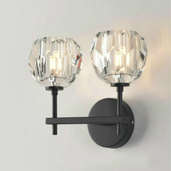 Wall Lamp Villa Hotel Wall Lamp Bedroom Bedside Crystal Wall Lamp, Power source:  warm light LED5W( Double Head Black )