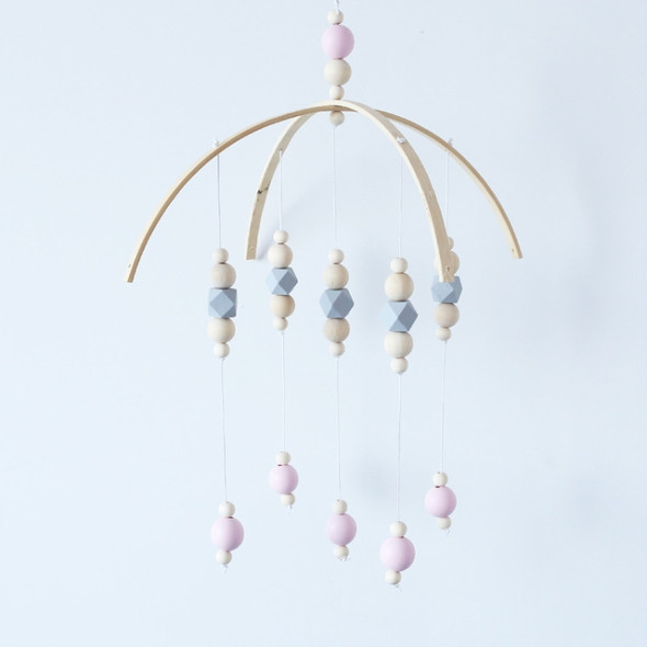 Home Wooden Beads Wind Chime Bed Bell Children's Room Decoration Bed Account with Photography Props(Grey Pink)