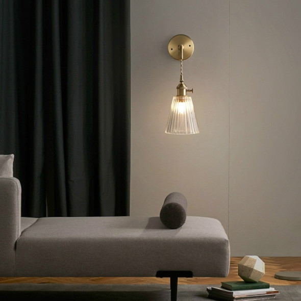 Single Head Glass Wall Light  E27 LED Creative Striped Copper Wall Lamp Glass Lamp Shade Living Room, Power source: LED Neutral Light 5W